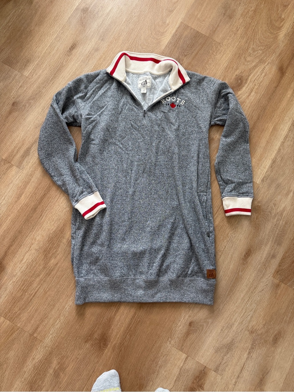 Roots Grey Pullover Dress with Cream and Red Trim